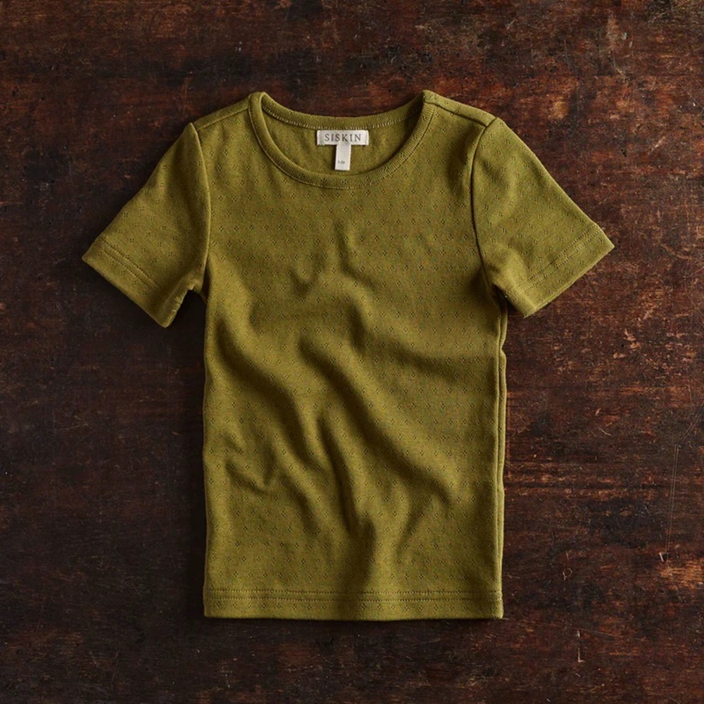Siskin Smew Top - Cotton Pointelle - Olive Green Organic Cotton T Shirt